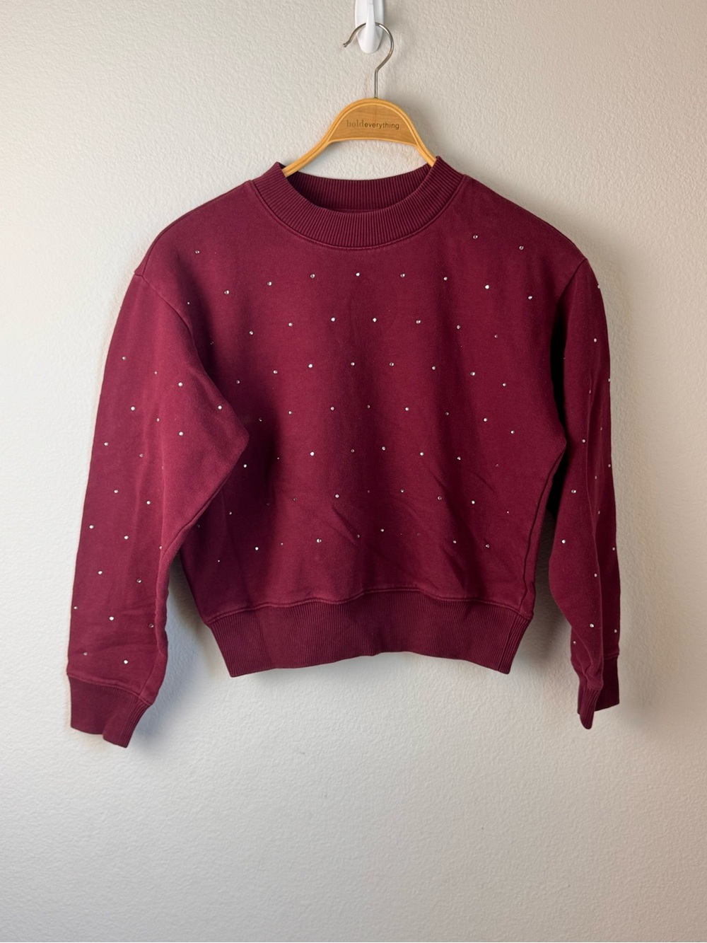 Women's Burgundy Crewneck Sweater with Stud Detail